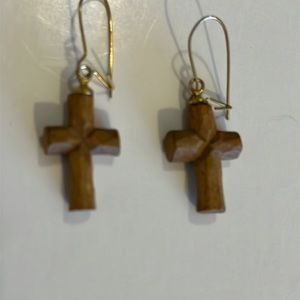 Handcrafted wooden cross earrings, pierced ears,